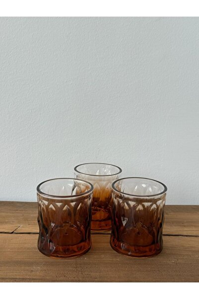 Miko Home & Garden Amber Patterned Glass Cup – Water, Soft Drink, Coffee & Whiskey Glass – Set of 2