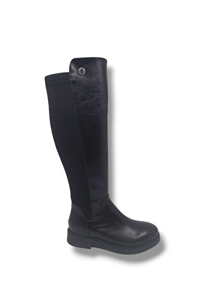 Zerhan İzlife 6004 Women's Black Stretch Long Zippered Low Heel Boots