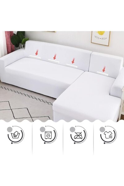 OEM Jaotto Stretch Corner Sofa Cover, Non-slip, White, 3+3 Seats