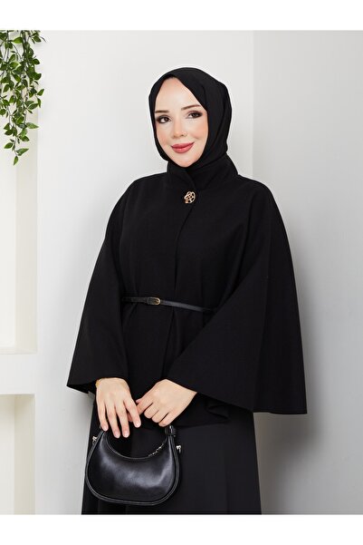 MODA ESRE FASHION PANÇO KAŞE KUMAŞ HAKİM YAKA KEMERLİ SİYAH RENK