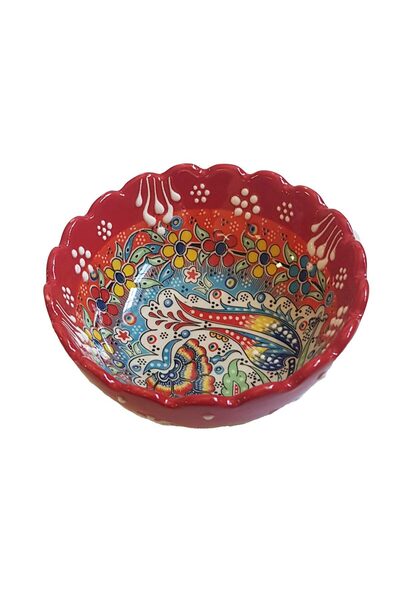 EHA Bol ceramica handmade stil turcesc, 12 cm, Multicolor rosu,
