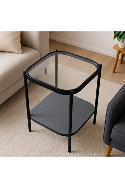 GESR HOME Modern side table with glass top and metal frame – elegant living room design
