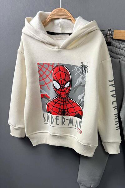 Riccotarz Boy's Spider-Man Digital Printed Hooded Sweat Gray Tracksuit Set