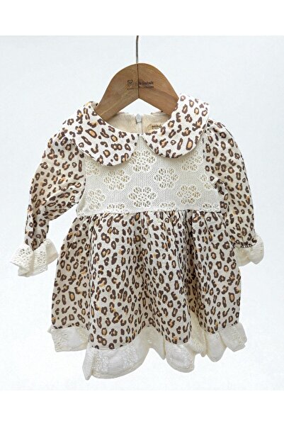 Ege Bebek Baby Girl Lace Detailed Leopard Dress, Muslin Fabric, 6-9-12-18-24 Months Special Occasion Dress L Holiday Dress