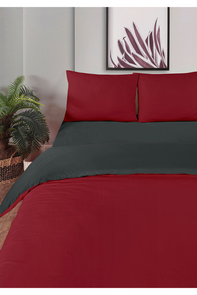 Monolisse 100% Cotton Akfil Double-Sided Duvet Cover Set Double Size 200X220 cm Burgundy Gray
