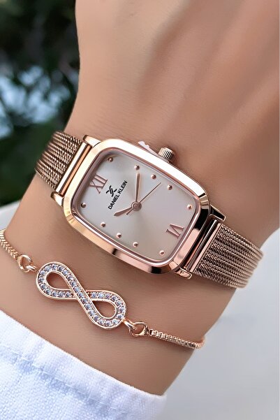 Daniel Klein Kadın Kol Saati Çelik Hasır Kordon Rose Renk Hediye Bileklik DKF78C3
