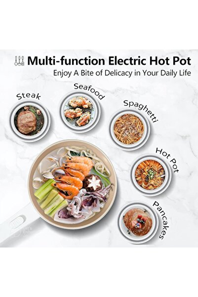 Unbraded Mini Electric Hot Pot 1.5L with Steamer - Portable Multi-Cooker (White)