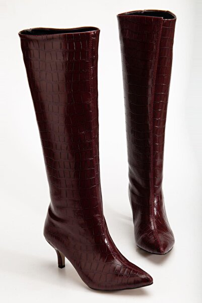 Aymood Syt-2025 Burgundy Crocodile Daily Women's Boots