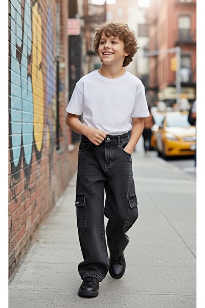 LOOKS KİDS Boy's Baggy Fit 100% Cotton Jeans with Side Pockets