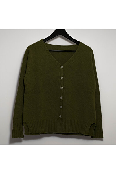 OEM Wool-Viscose-Cashmere V-Neck Cardigan with Buttons, Olive