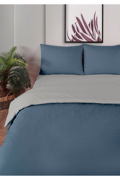 Monolisse 100% Cotton Akfil Double-Sided Duvet Cover Set Double Size 200X220 cm Indigo Gray