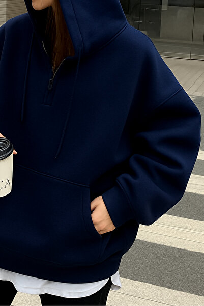 Tarz Cool Oversized Hooded Front Zippered Soft Fabric Sweatshirt