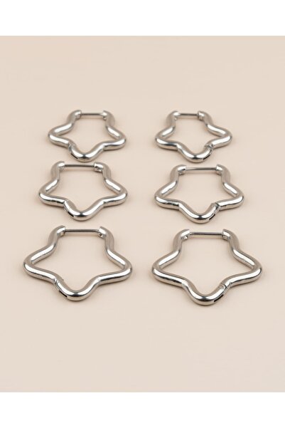 Portakal Esintisi Verra Star 3 Pairs 3 Sizes Star Steel Earring Set