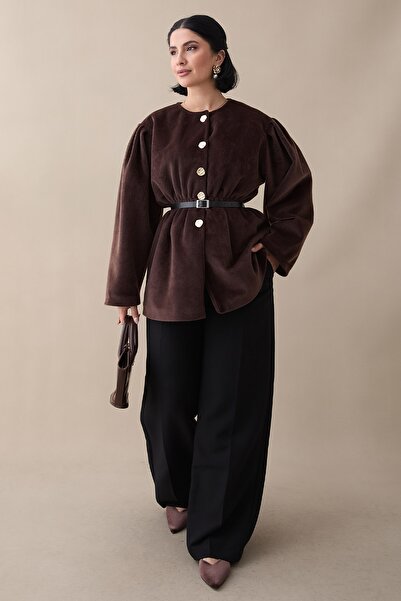 InStyle Beli Lined with Elastic Waistband Bitter Brown Coat