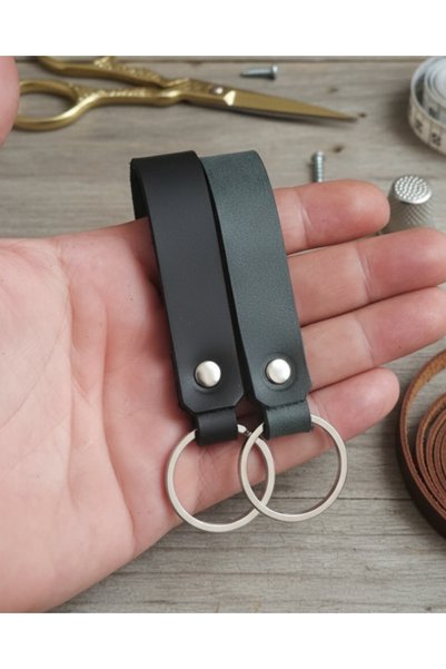 E&F Takı 2 Pcs Real Leather Key Chain Black and Khaki Genuine Leather Key Chain Gift Key Chain