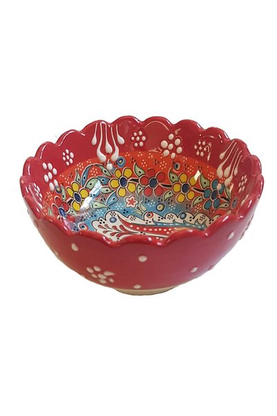 EHA Bol ceramica handmade stil turcesc, 12 cm, Multicolor rosu,