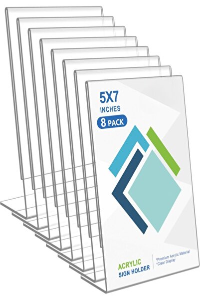 Slasa حامل لافتات أكريليك مكون من 8 قطع (5×7 بوصة) - حامل عرض بلاستيكي شفاف ع...