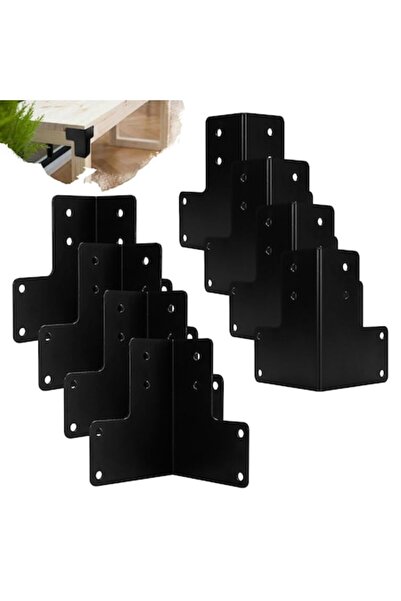 OEM Set de 8 colțare din oțel cu 64 de șuruburi pentru construcția de mobilier, 9x9 cm, negru