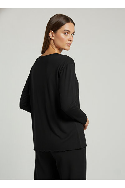 şuranur Stone Patterned Long Sleeve Bamboo Viscose Fabric Blouse