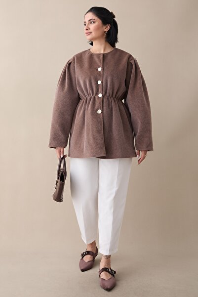InStyle Buy Elastic Waist Lined Cashmere Milk Coffee Coat
