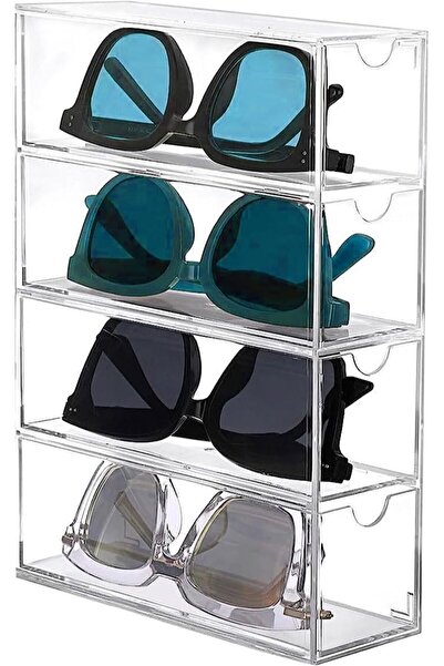 Slasa منظم نظارات بأربعة أدراج (17×6×24 سم) علبة عرض بلاستيكية شفافة للنظارات الشمسية