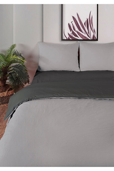Monolisse 100% Cotton Akfil Double-Sided Duvet Cover Set Double Size 200X220 cm Dark Gray Gray