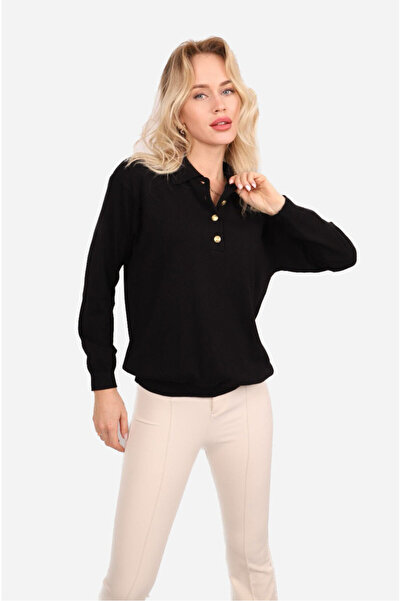 JM Buttoned Polo Neck Knitwear Sweater