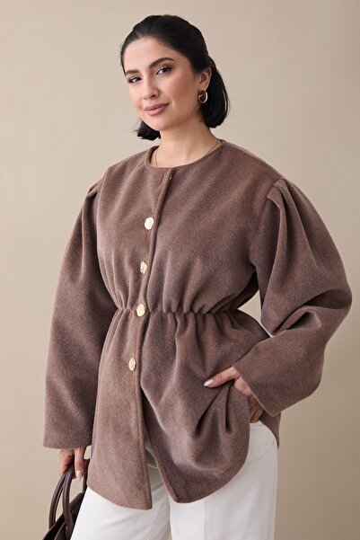 InStyle Buy Elastic Waist Lined Cashmere Milk Coffee Coat