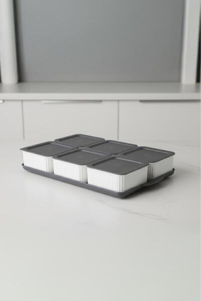 Atbyhome طقم فطور بلاستيكي من 13 قطعة من فالفيردي - مجموعة تقديم مع صينية رمادية