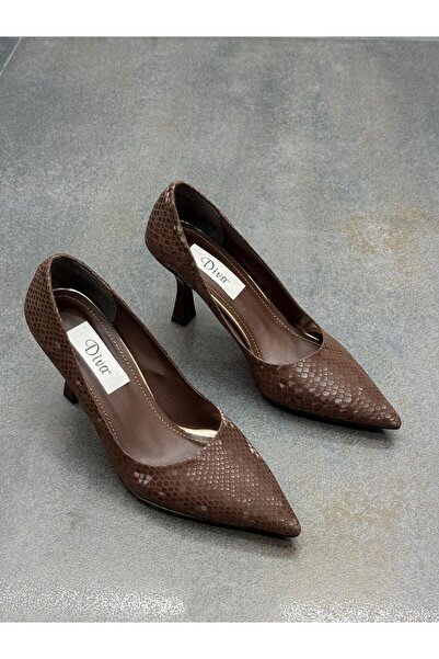 DİVA Καφέ Κροκόδειλος Γυναικείο Παπούτσι με τακούνι