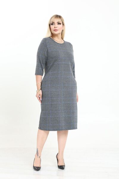 modayız Double Pocket Patterned Stretchy Winter Plus Size Midi Dress 6C-2736