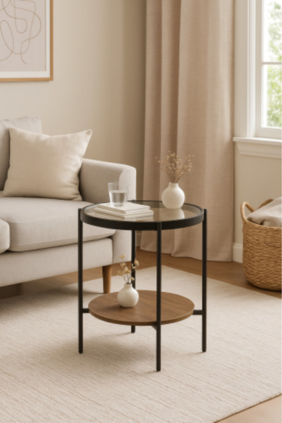 GESR HOME Modern Side Table with Glass Top and Metal Frame – Elegant Living Room Design