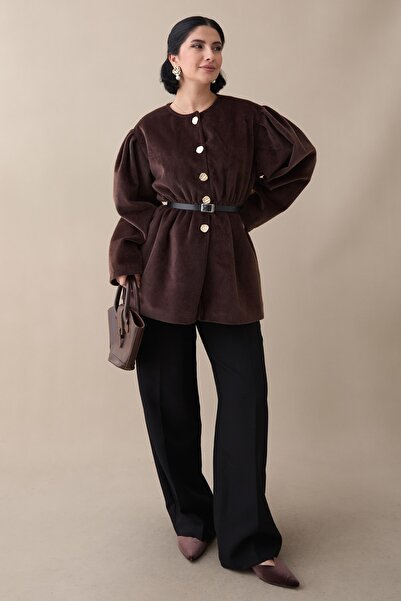 InStyle Beli Lined with Elastic Waistband Bitter Brown Coat