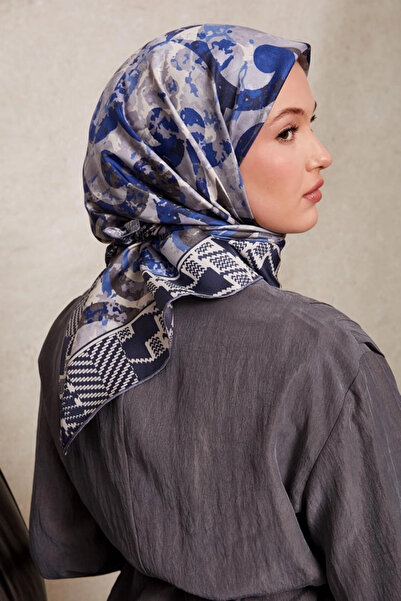 Levidor Patterned Twill Silk Scarf-Indigo