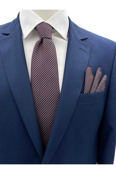 Brianze 7 cm Red and White Patterned Tie and Handkerchief Set