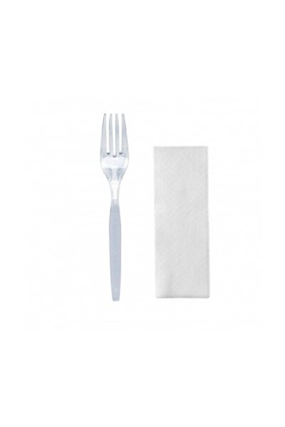 OEM Luxury transparent plastic cutlery set, fork + napkin - 100 pcs/set