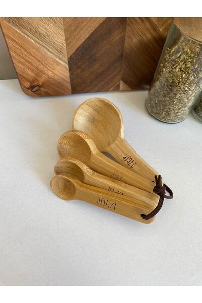 LEONEV Set of 4 Bamboo Measuring Spoons