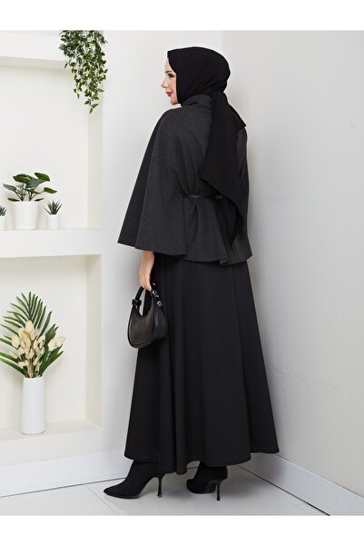 MODA ESRE FASHION PANÇO KAŞE KUMAŞ HAKİM YAKA KEMERLİ ANTRASİT GRİ RENK