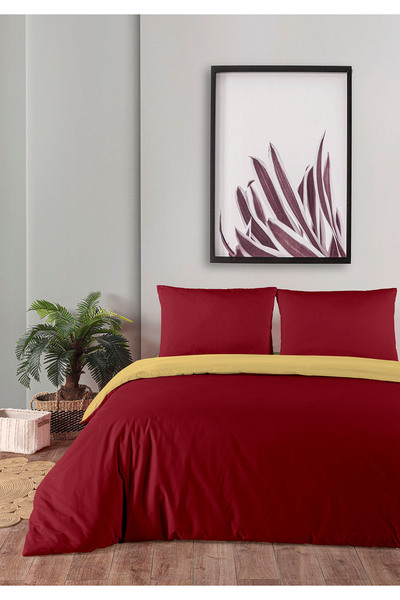 Monolisse 100% Cotton Akfil Double-Sided Duvet Cover Set Double Size 200X220 cm Burgundy Yellow