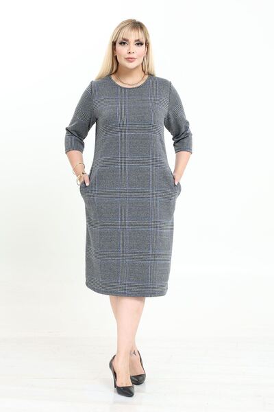 modayız Double Pocket Patterned Stretchy Winter Plus Size Midi Dress 6C-2736