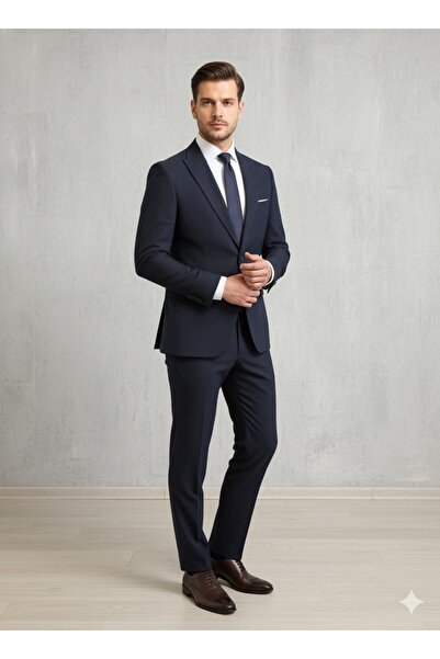 SÜVARİ Loose Cut 6 Drop Armure Pattern Navy Blue Suit