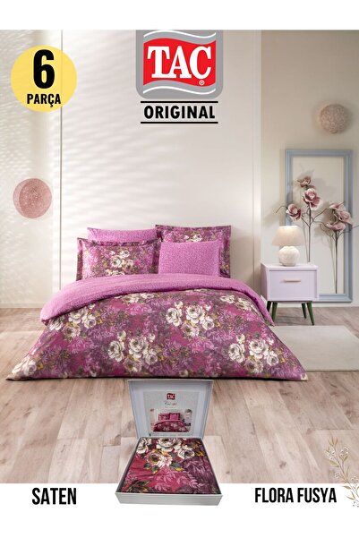 Taç Flora fusya NEVRESİM TAKIMI ÇİFT KİŞİLİK DİJİTAL SATEN