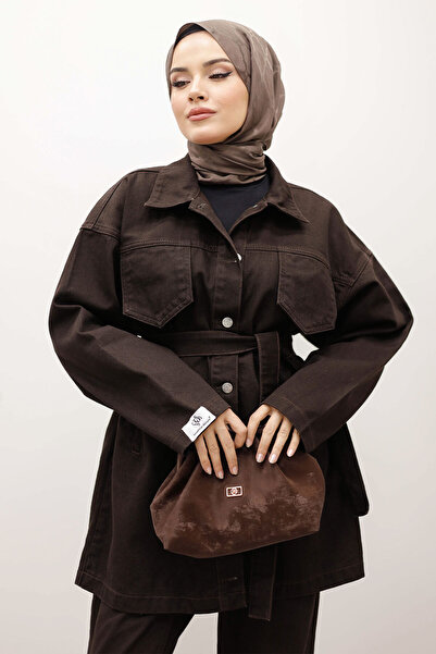 Tesettür Dünyası Belted Denim Suit Tsd250231 Bitter Brown