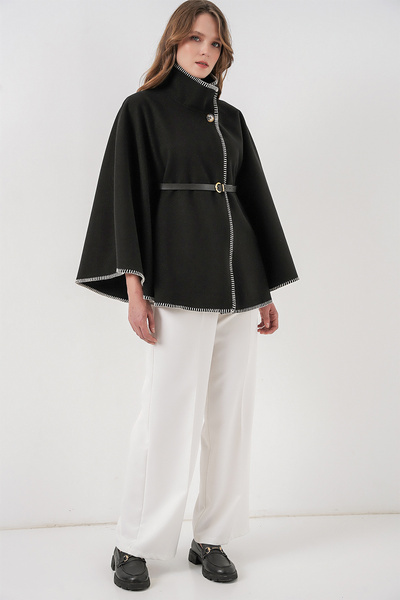 Bigdart Women's Stitch Detailed Cashmere Poncho 9166 - Black