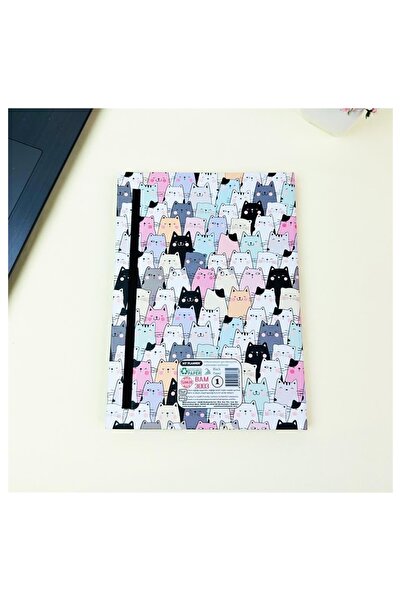 BAM MY PLANNER 21X14Cm Black Leaf and Pensan 2290 Neon Gel Ballpoint Pen White with Cute Cat Design