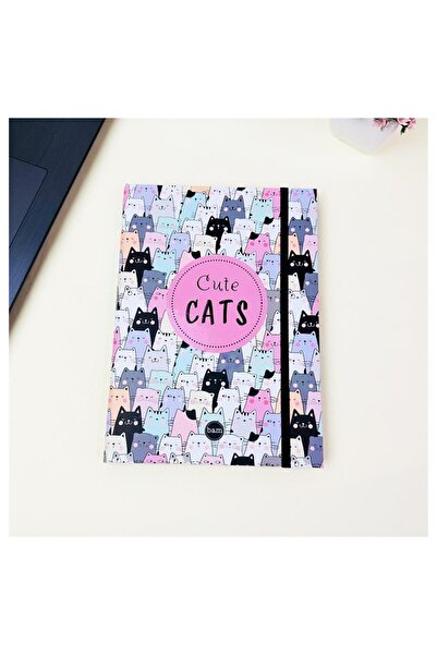 BAM MY PLANNER 21X14Cm Black Leaf and Pensan 2290 Neon Gel Ballpoint Pen White with Cute Cat Design
