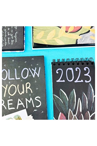 BAM MY PLANNER 21X14Cm Black Leaf and Pensan 2290 Neon Gel Ballpoint Pen White with Cute Cat Design