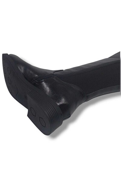 Zerhan İzlife 6004 Women's Black Stretch Long Zippered Low Heel Boots