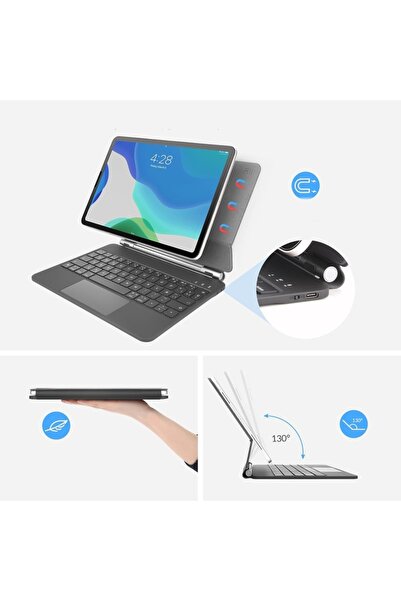 Rii HL128 Case & Spanish QWERTY Keyboard for iPad Pro 10.9/11, 7-Color Backlight, Magnetic, Touchpad