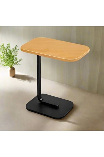 varioshop Masă de cafea modernă în formă de C, cadru metalic, blat MDF, 40x30x60 cm, negru/maro